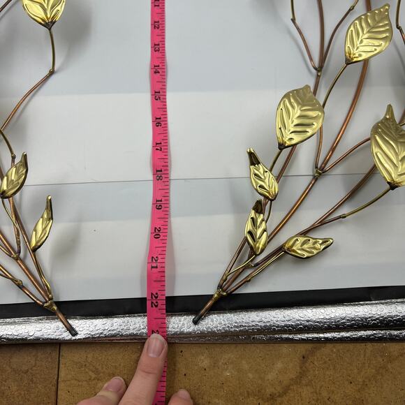 Vintage Metal Thin Hammered Gold Tone Leaves & Branches MCM Wall Hanging - Picture 5 of 10